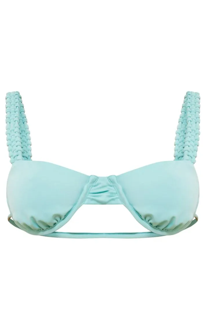Aqua Plaited Strap Underwired Bikini Top