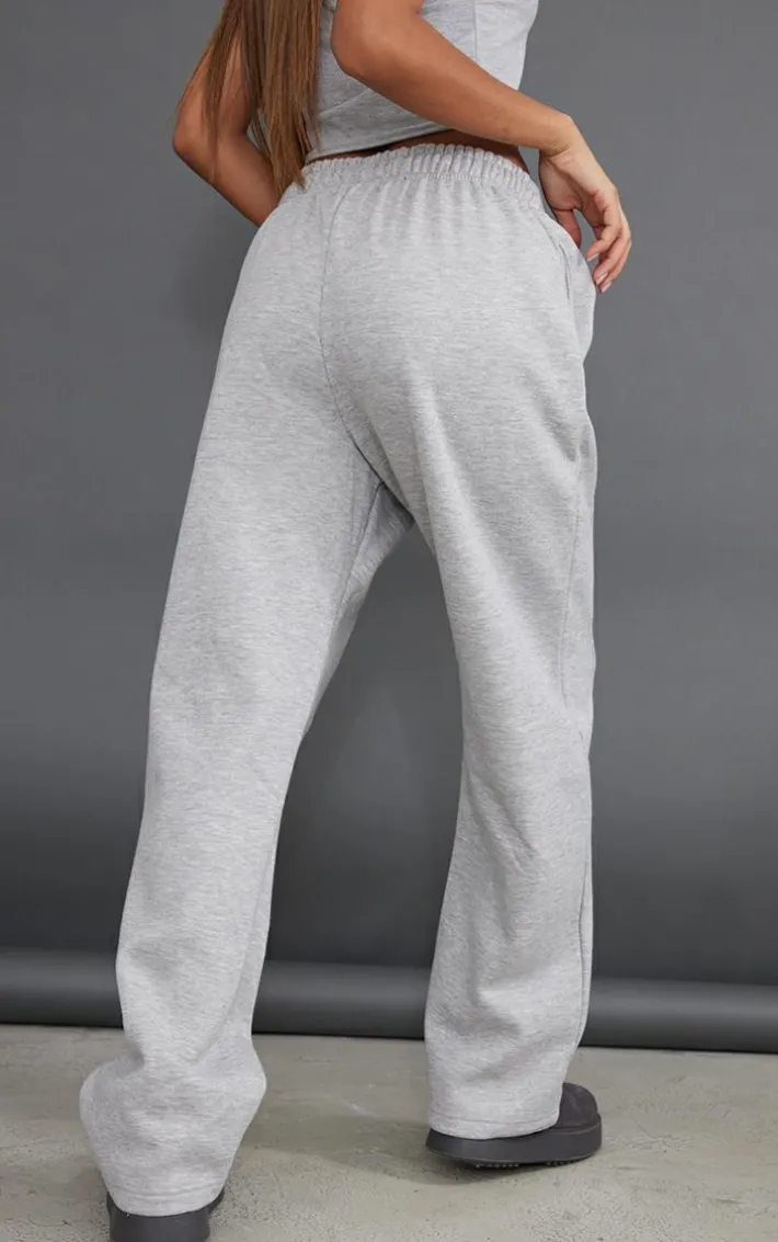 Ash Grey Basic Wide Leg Sweatpants
