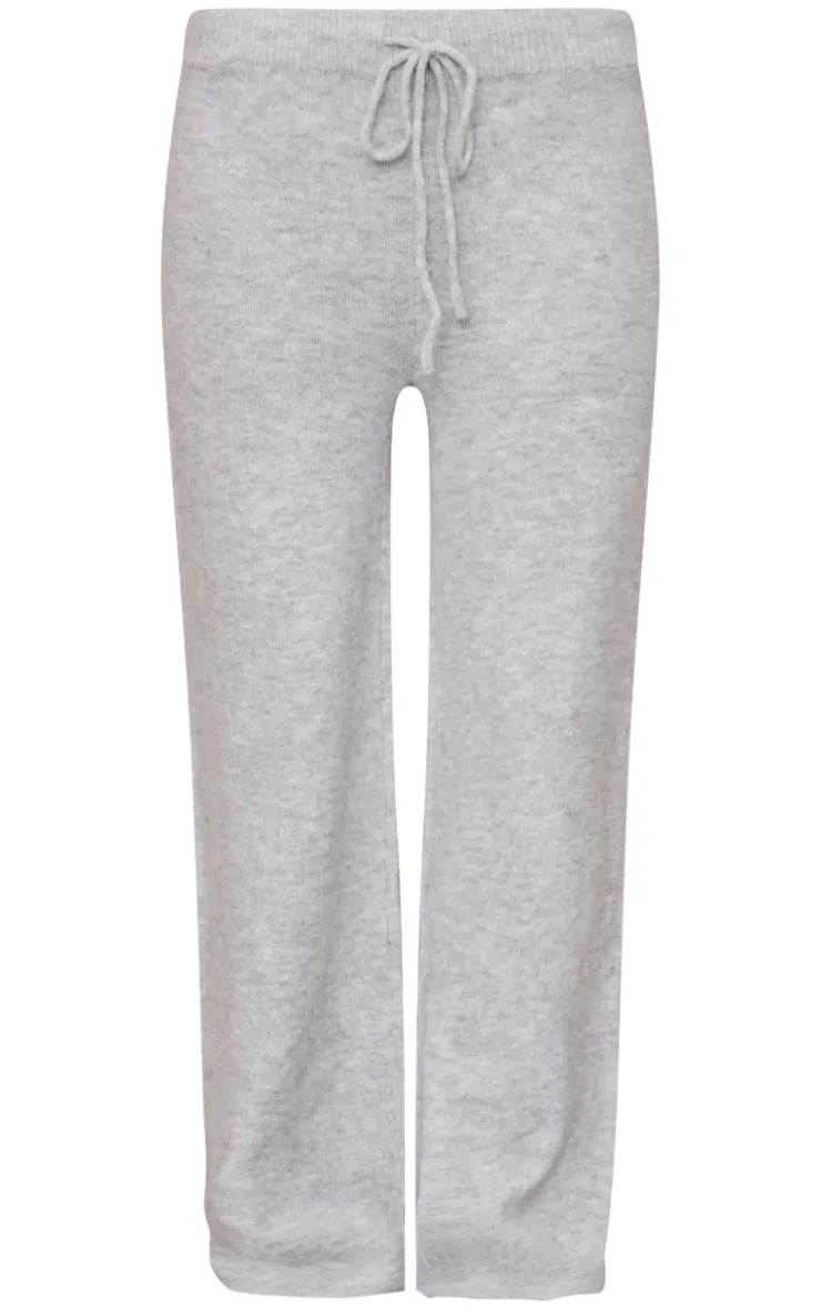 Discount PrettyLittleThing Marl Soft Knit Wide Leg Pants Ash Grey