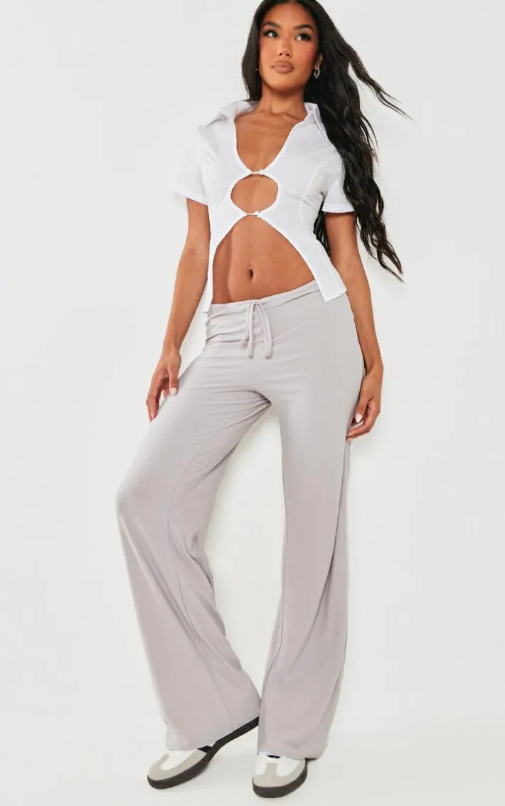 Ash Grey Soft Touch Drawstring Low Rise Jersey Straight Leg Pants