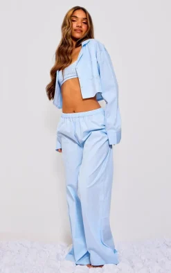 Baby Blue Cotton Poplin Pant Pj Set