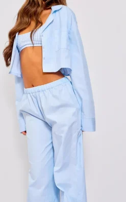 Baby Blue Cotton Poplin Pant Pj Set