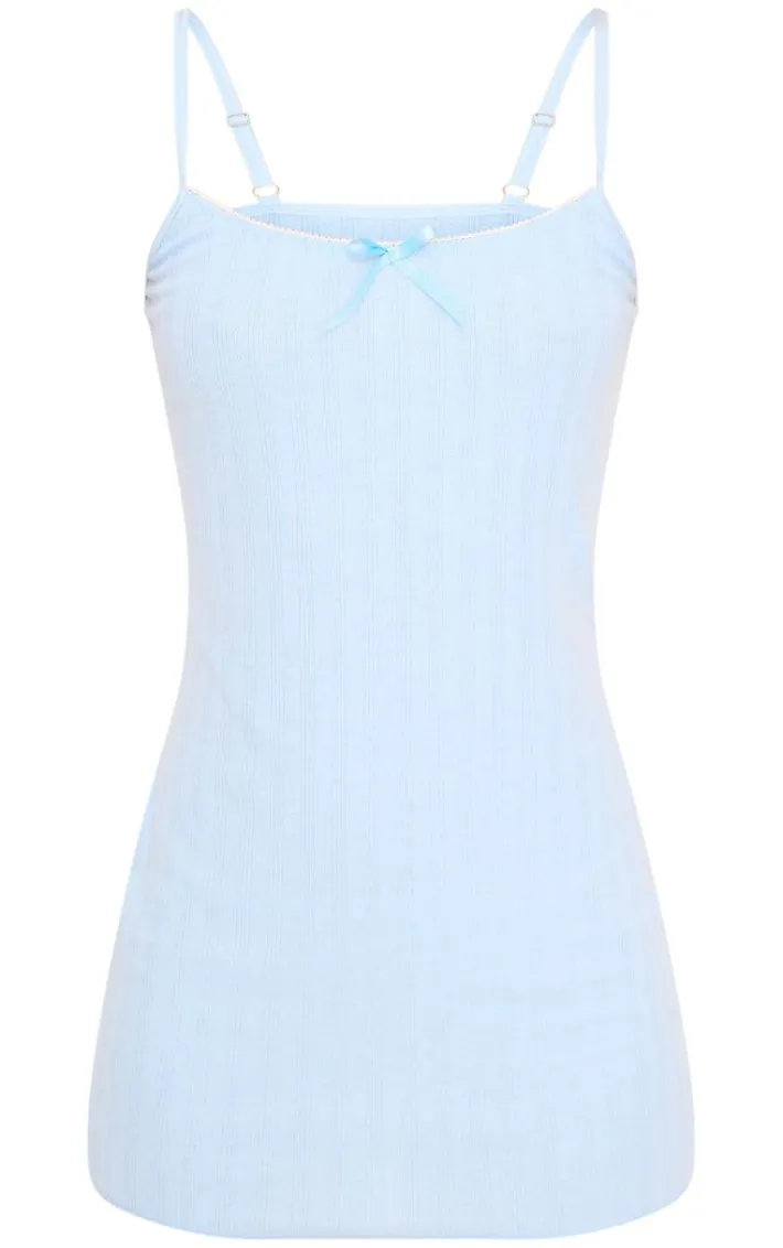 Baby Blue Pointelle Lace Trim Cami Nightie