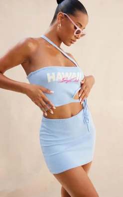 Discount PrettyLittleThing Soft Knit Mini Skirt Baby Blue