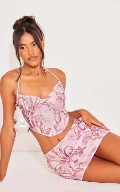 Clearance PrettyLittleThing Floral Sequin Strappy Crop Top Baby Pink