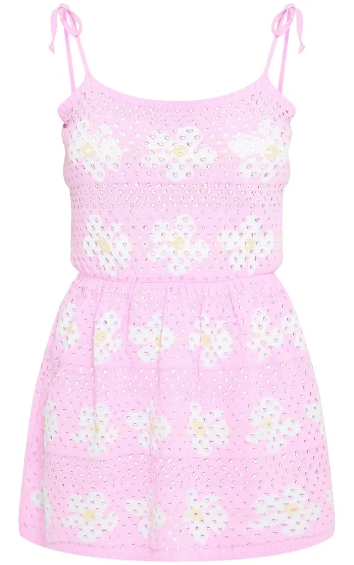 Baby Pink Flower Crochet Floaty Dress