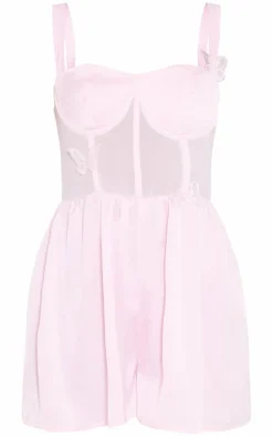 Satin Corset Butterfly Detail Floaty Romper-PrettyLittleThing Sale