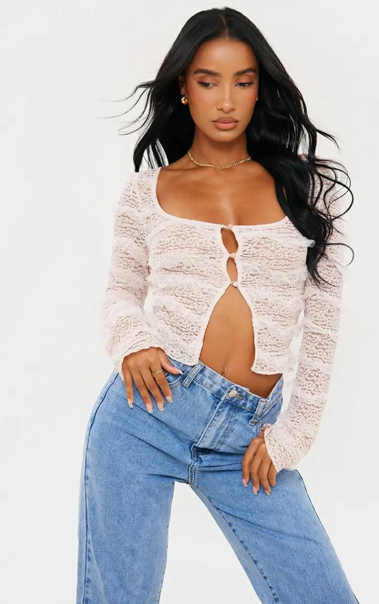 PrettyLittleThing Blouses*Textured Frill Square Neck Button Blouse