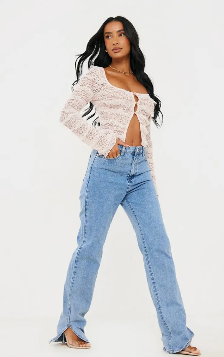 PrettyLittleThing Blouses*Textured Frill Square Neck Button Blouse