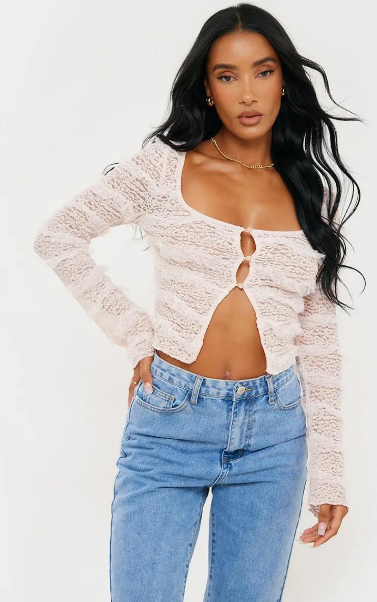 PrettyLittleThing Blouses*Textured Frill Square Neck Button Blouse
