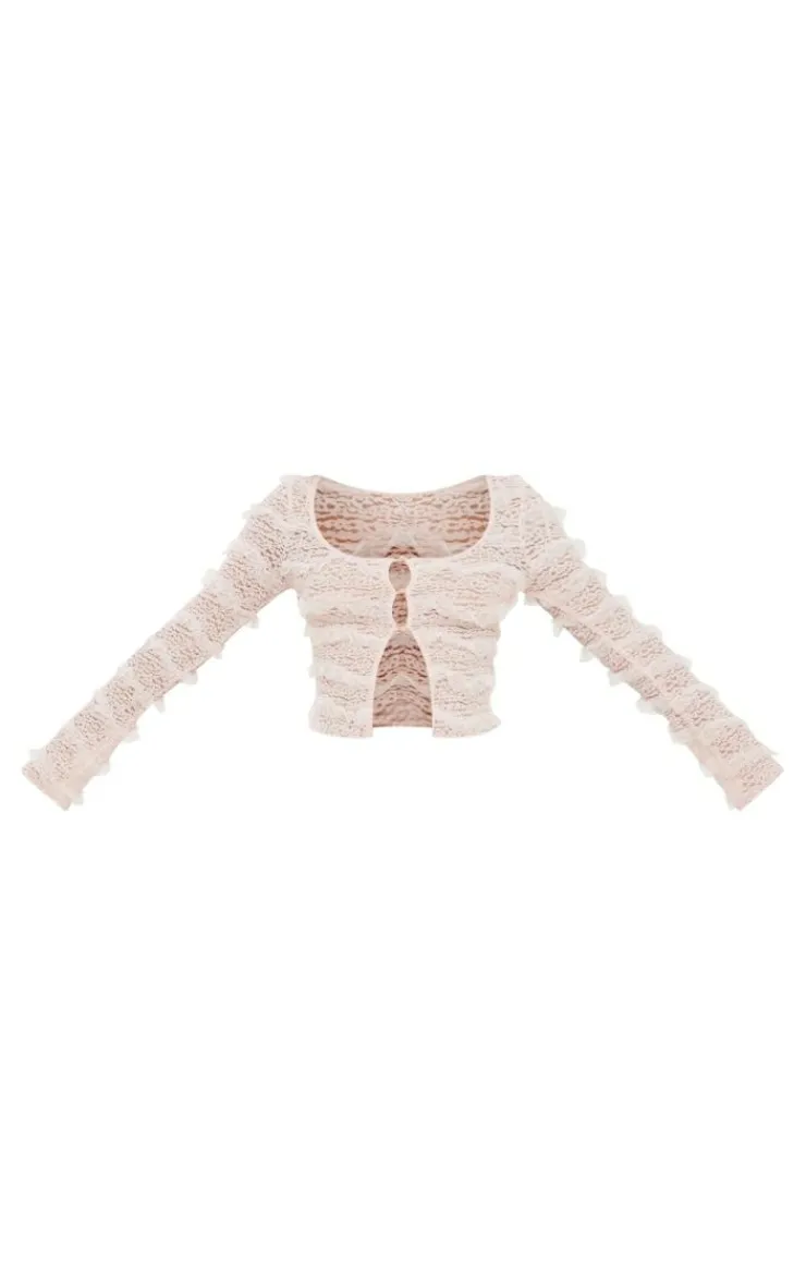 PrettyLittleThing Blouses*Textured Frill Square Neck Button Blouse