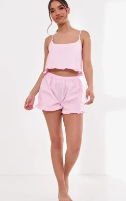 PrettyLittleThing Christmas Shop*Woven Frill Edge Cami And Button Short Pj Set
