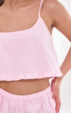 PrettyLittleThing Christmas Shop*Woven Frill Edge Cami And Button Short Pj Set