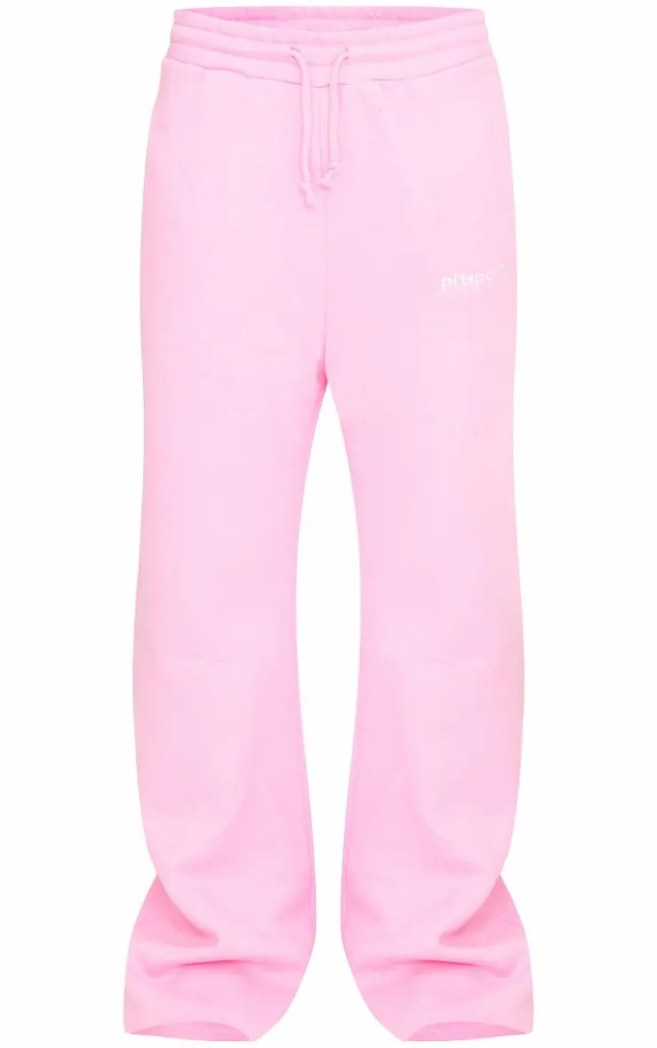 PrettyLittleThing Gym Wear*Pink Embroidered Drawstring Waist Wide Leg Sweatpants