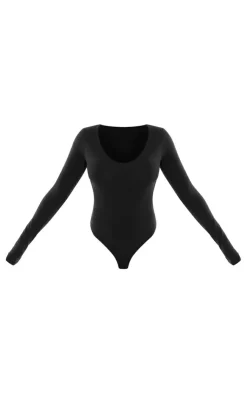 PrettyLittleThing Basic Tops*Basic Cotton Blend Plunge Long Sleeve Bodysuit