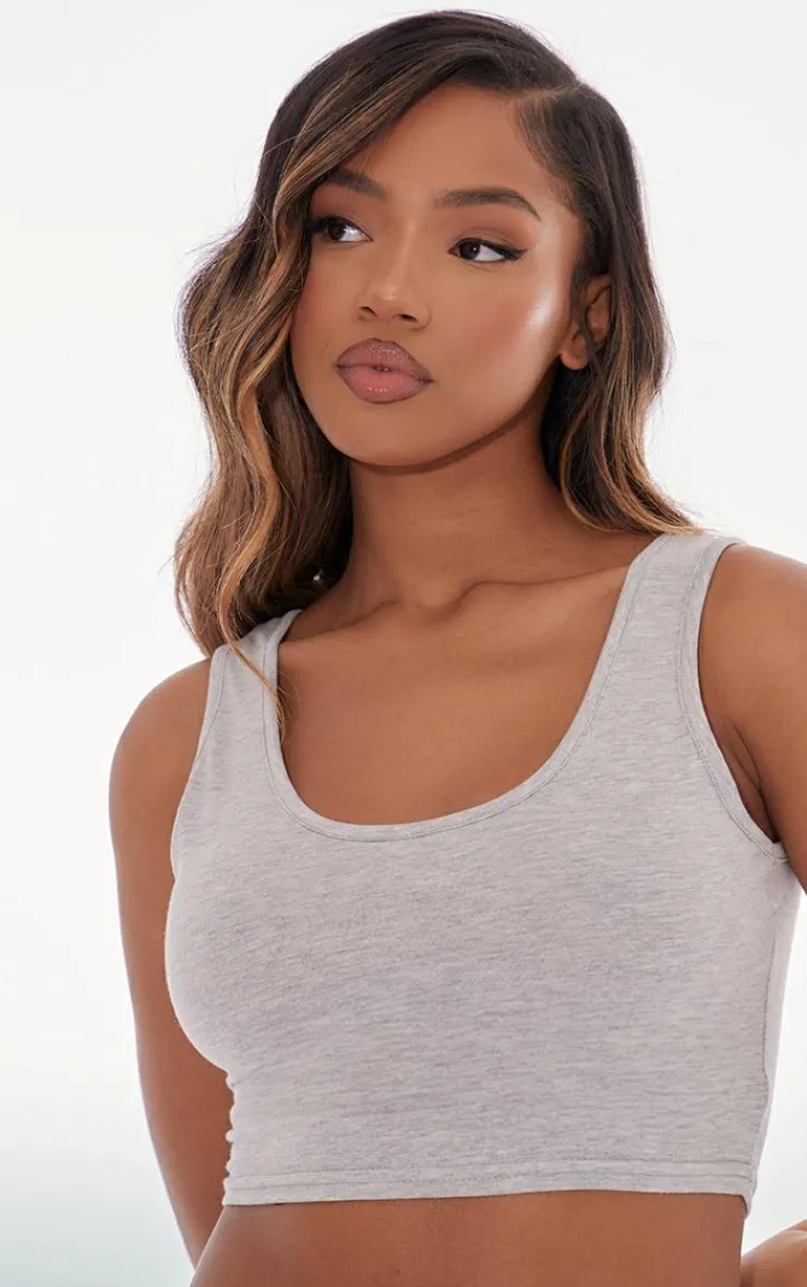 PrettyLittleThing Basic Tops*Basic Marl Cotton Blend Scoop Neck Crop Top
