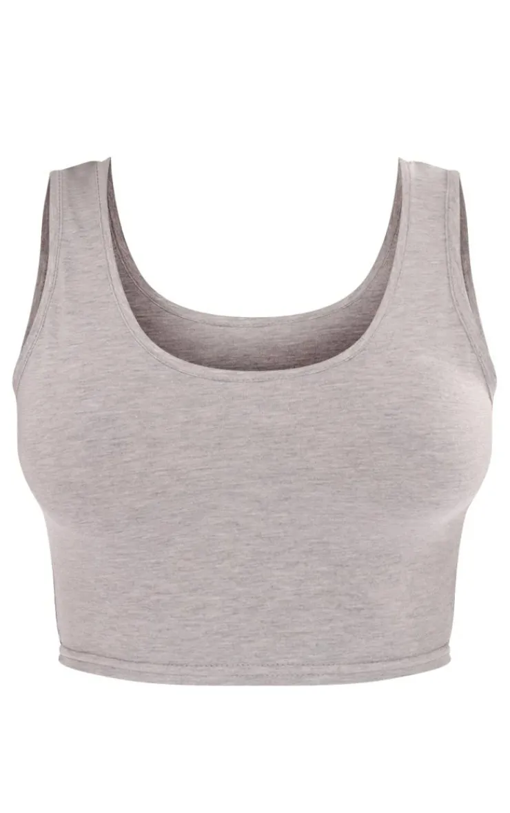PrettyLittleThing Basic Tops*Basic Marl Cotton Blend Scoop Neck Crop Top