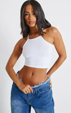 PrettyLittleThing Basic Tops*Basic Cotton Blend Racer Neck Crop Top