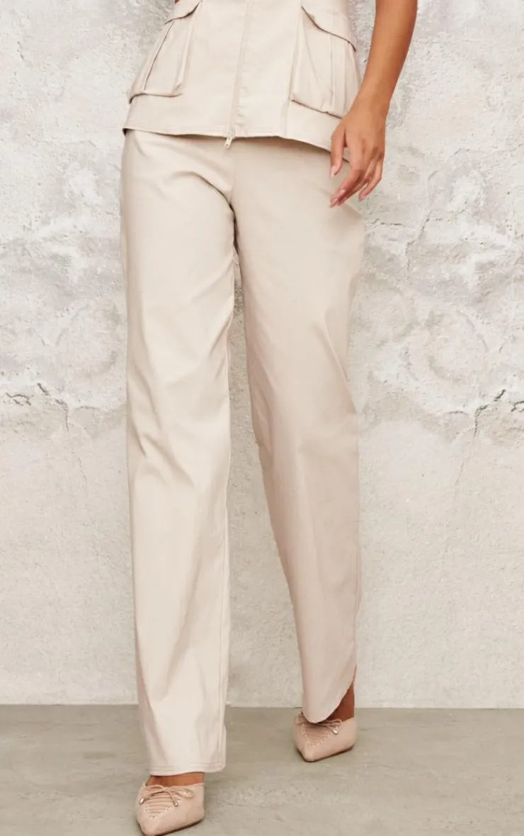 Outlet PrettyLittleThing Bengaline Straight Leg Pants Beige