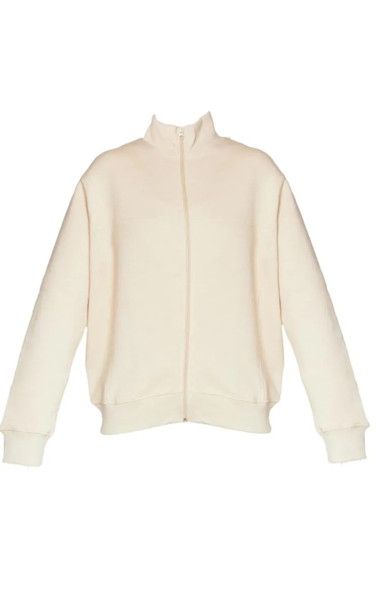 Online PrettyLittleThing Seam Detail Zip Through Sweatshirt Beige
