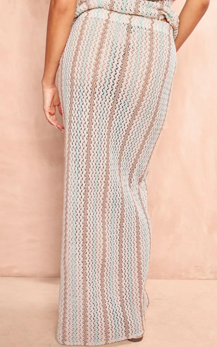 Online PrettyLittleThing Textured Rib Low Rise Maxi Skirt Beige