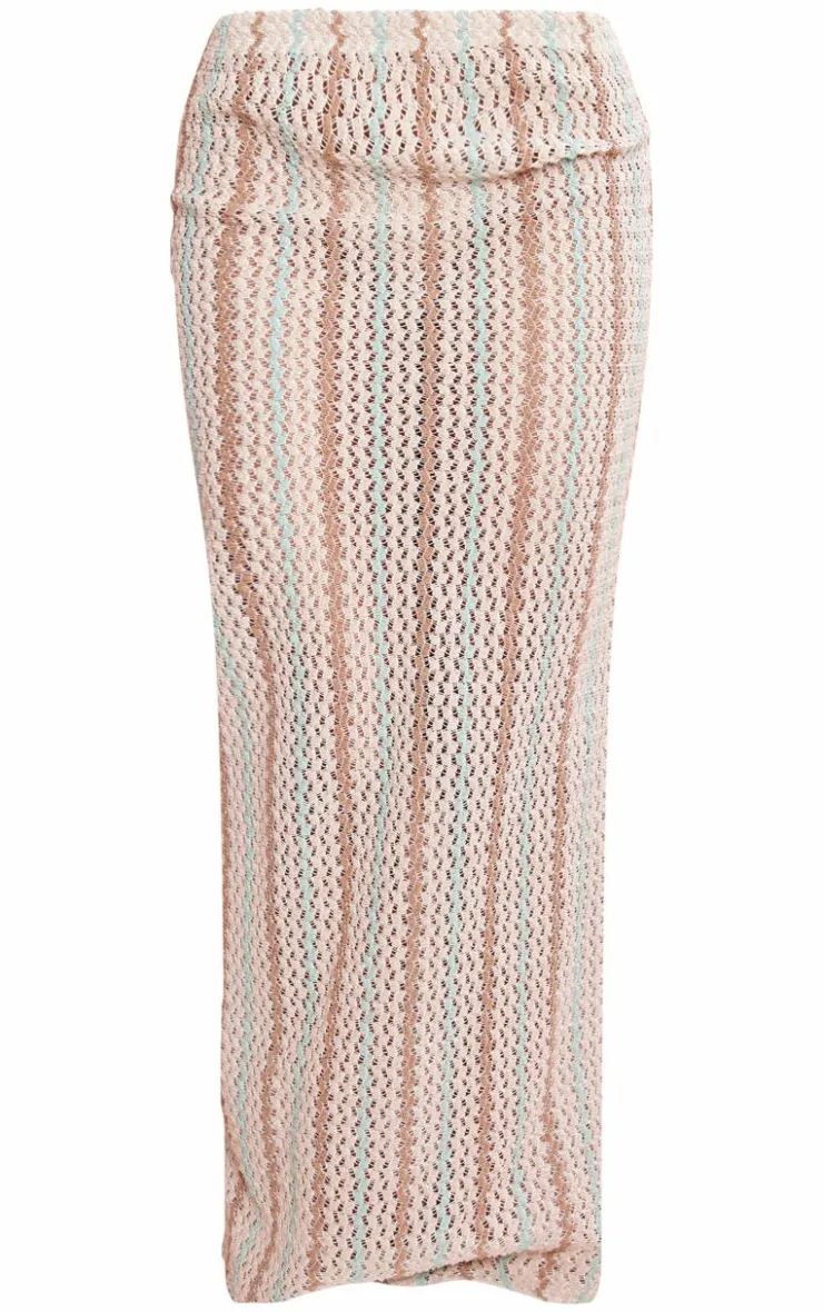 Online PrettyLittleThing Textured Rib Low Rise Maxi Skirt Beige