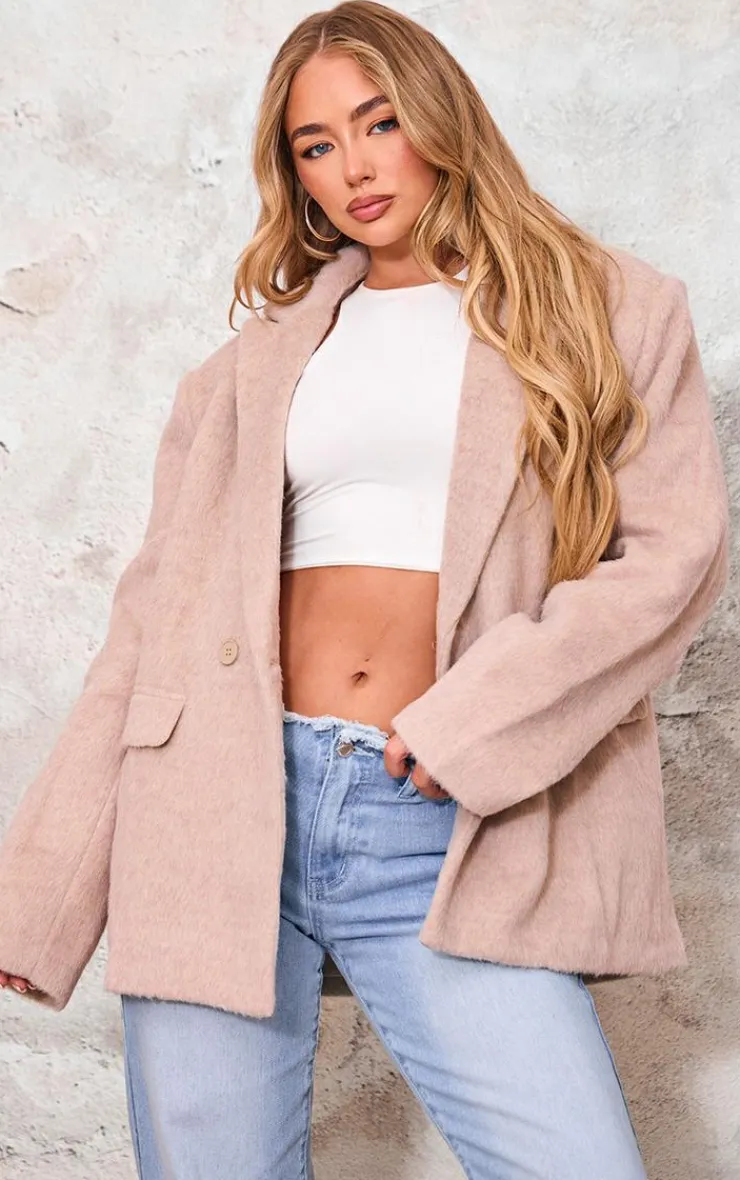 PrettyLittleThing Wool Coats*Textured Wool Look Oversized Blazer