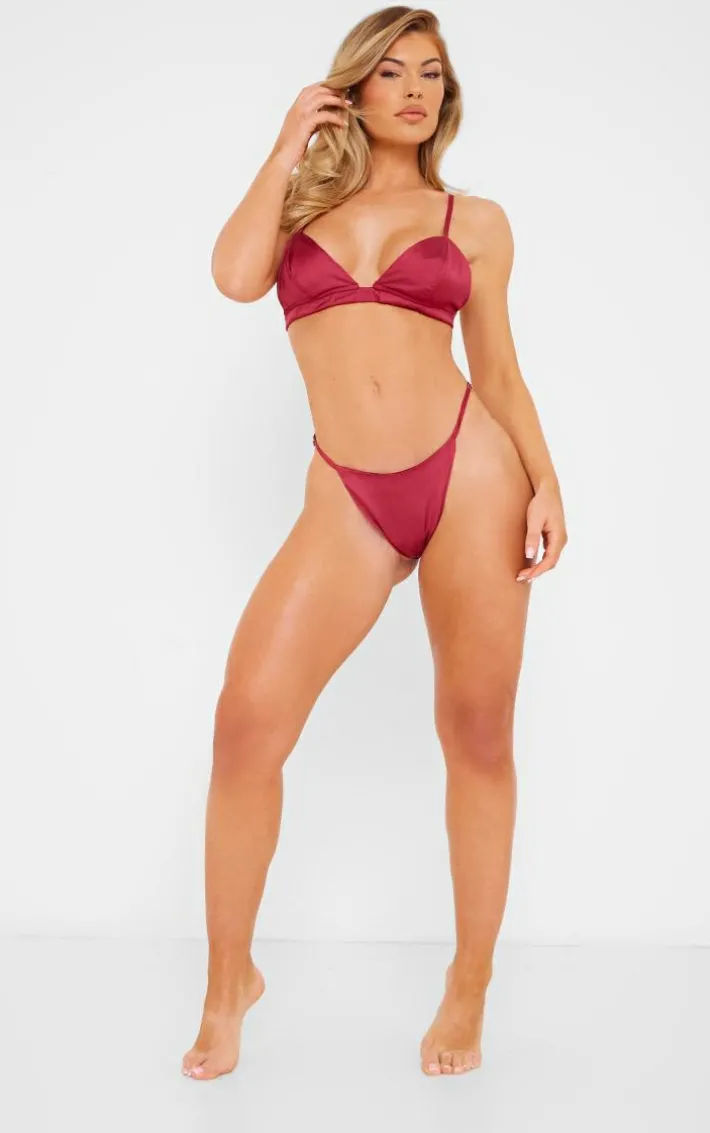 Berry Satin Bralette Lingerie Set