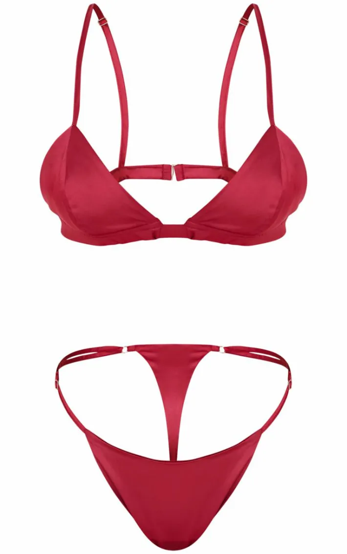 Berry Satin Bralette Lingerie Set