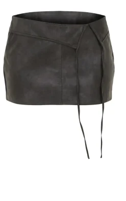 PrettyLittleThing PU Micro Mini Skirt Black Acid Wash