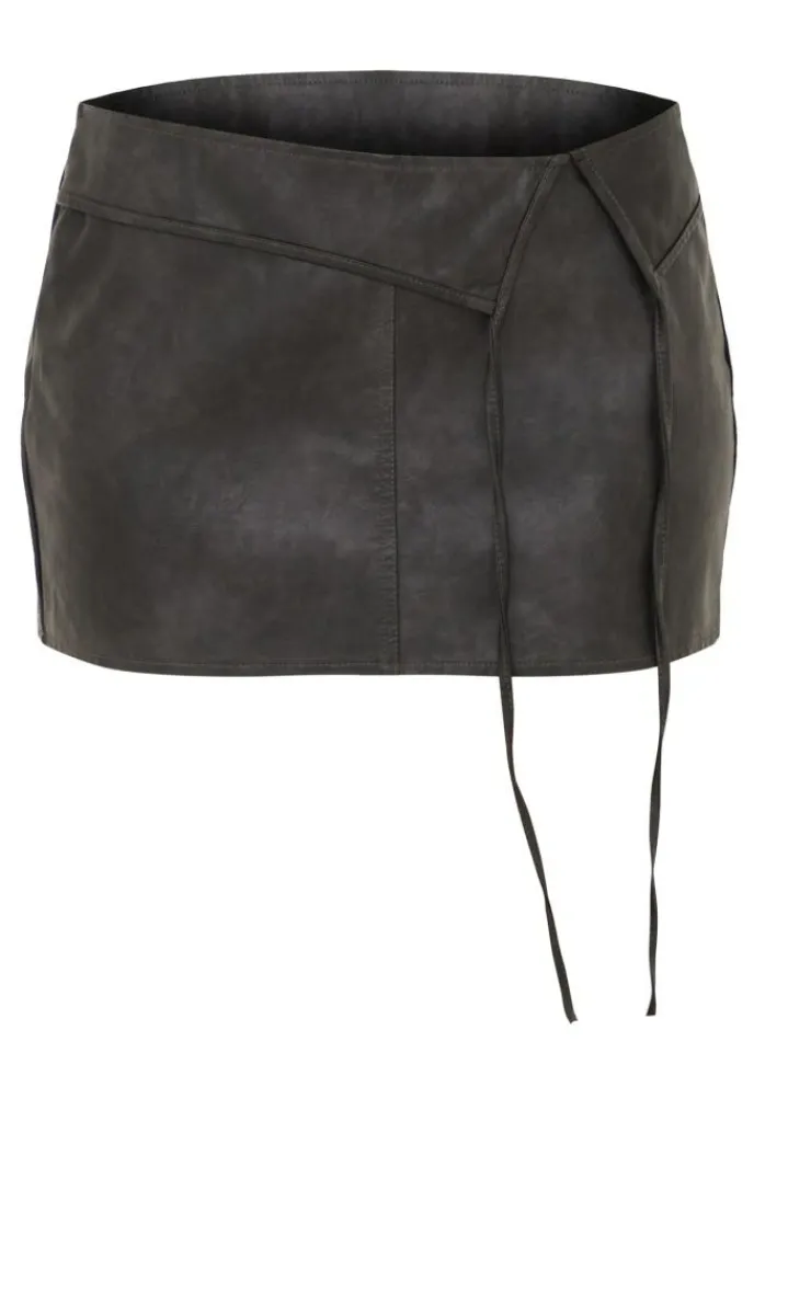 PrettyLittleThing PU Micro Mini Skirt Black Acid Wash