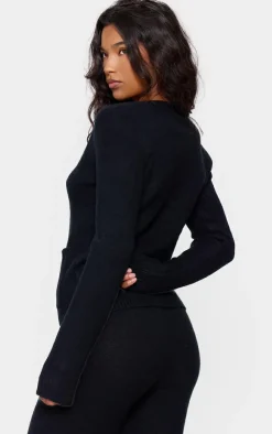 Hot PrettyLittleThing Basic Knit Button Up Cardigan Black