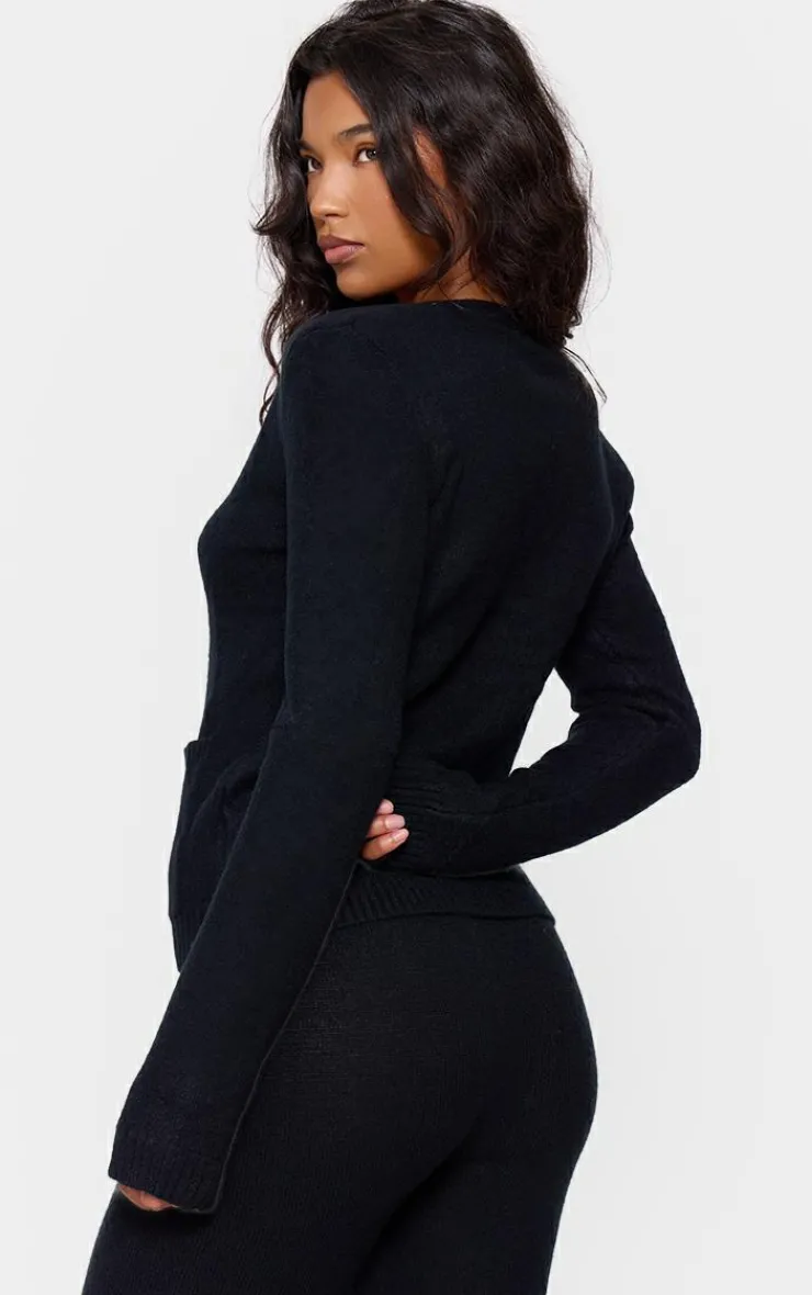 Hot PrettyLittleThing Basic Knit Button Up Cardigan Black