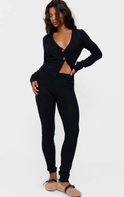 Hot PrettyLittleThing Basic Knit Button Up Cardigan Black