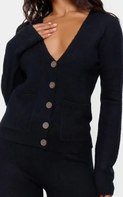 Hot PrettyLittleThing Basic Knit Button Up Cardigan Black