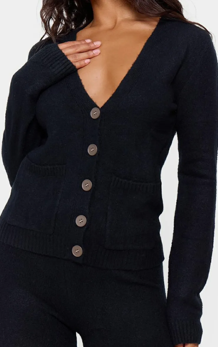 Hot PrettyLittleThing Basic Knit Button Up Cardigan Black