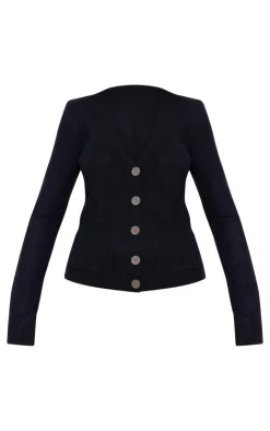 Hot PrettyLittleThing Basic Knit Button Up Cardigan Black