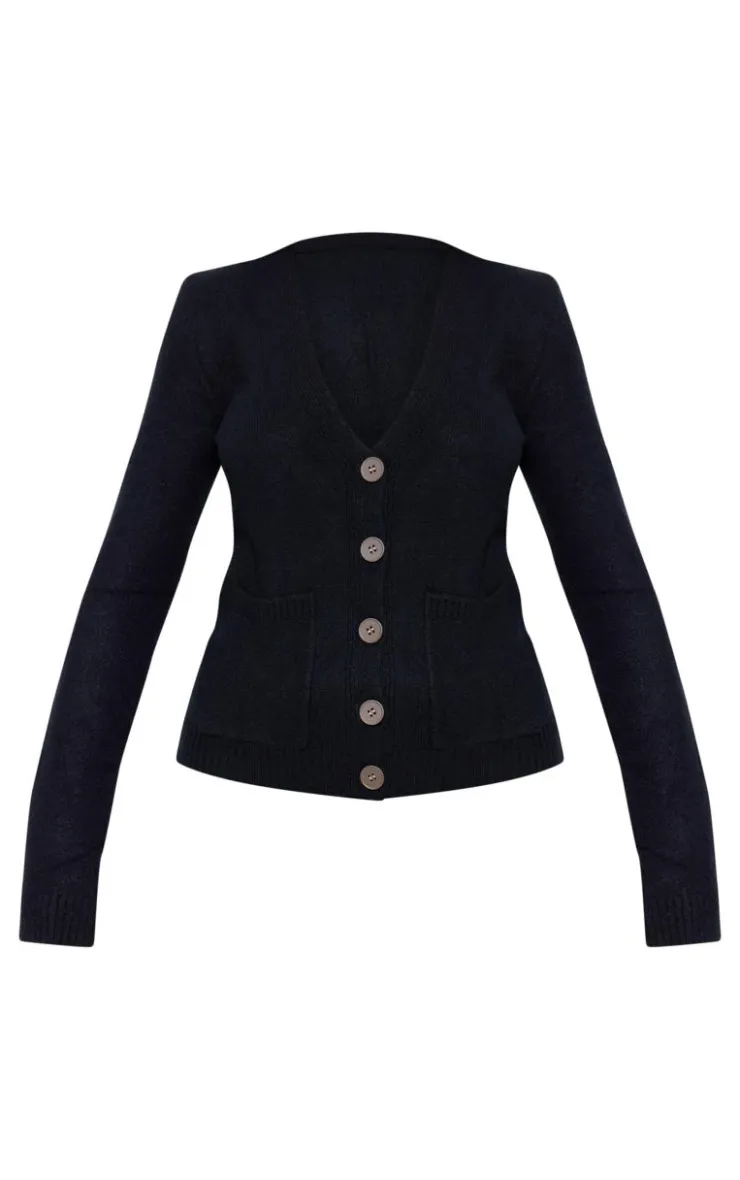 Hot PrettyLittleThing Basic Knit Button Up Cardigan Black