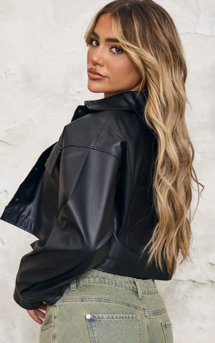 PrettyLittleThing Faux Leather Jackets*Basic Patch Pocket Front Cropped Faux Leather Jacket