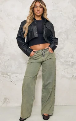 PrettyLittleThing Faux Leather Jackets*Basic Patch Pocket Front Cropped Faux Leather Jacket