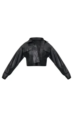 PrettyLittleThing Faux Leather Jackets*Basic Patch Pocket Front Cropped Faux Leather Jacket
