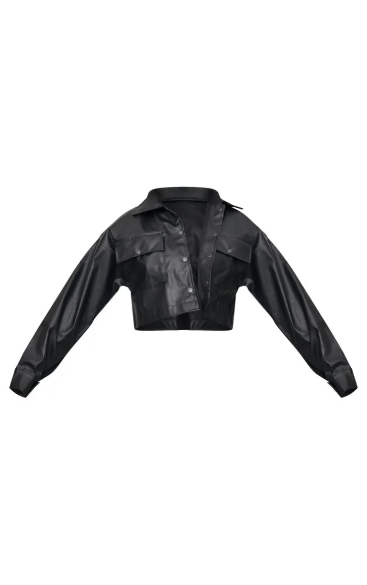 PrettyLittleThing Faux Leather Jackets*Basic Patch Pocket Front Cropped Faux Leather Jacket