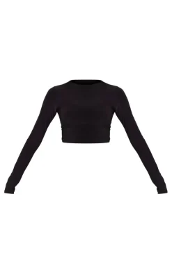 PrettyLittleThing Basic Tops*Basic Slinky Long Sleeve Crop Top