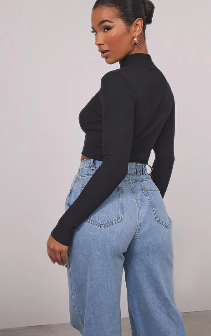 PrettyLittleThing Basic Tops*Basic Soft Ribbed High Neck Long Sleeve Crop Top