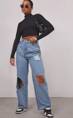 PrettyLittleThing Basic Tops*Basic Soft Ribbed High Neck Long Sleeve Crop Top