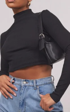 PrettyLittleThing Basic Tops*Basic Soft Ribbed High Neck Long Sleeve Crop Top
