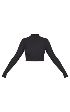 PrettyLittleThing Basic Tops*Basic Soft Ribbed High Neck Long Sleeve Crop Top