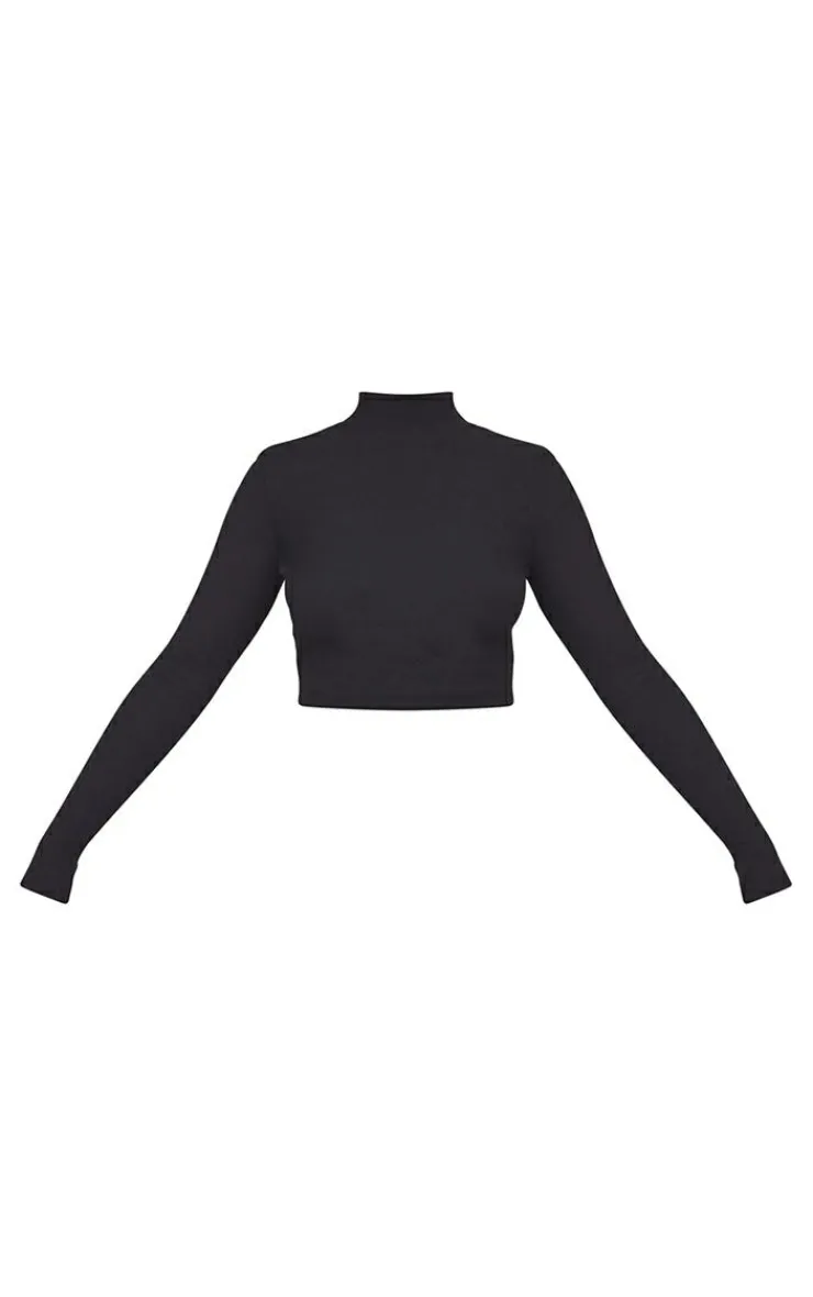 PrettyLittleThing Basic Tops*Basic Soft Ribbed High Neck Long Sleeve Crop Top