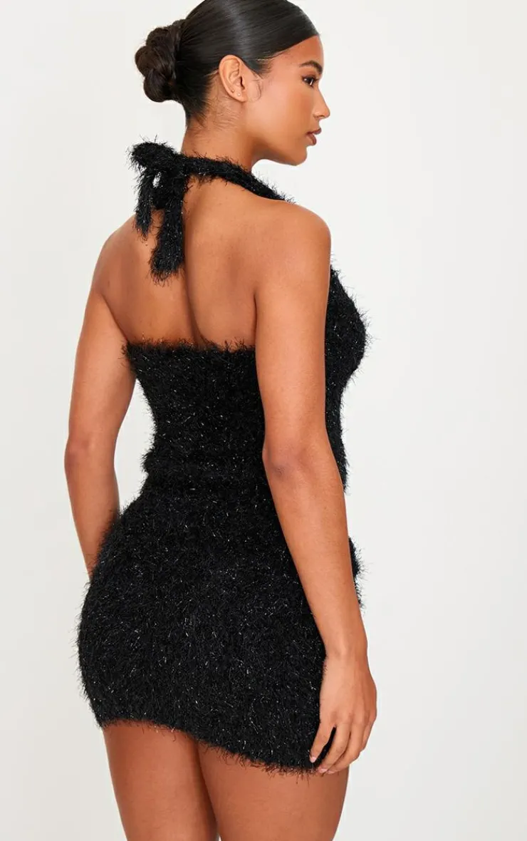 PrettyLittleThing Bobble Eyelash Knit Halterneck Vest Black