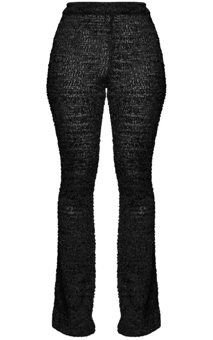 Online PrettyLittleThing Bobble Knit Flared Pants Black